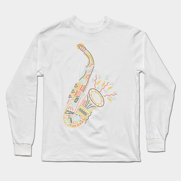 Saxophone Vibrant Colours Long Sleeve T-Shirt by JDP Designs